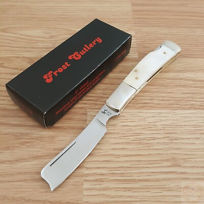 #ad Frost Cutlery Lockback Folding Knife Stainless Razor Blade White Bone Handle