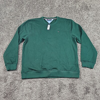 #ad Tommy Hilfiger Sweater Mens 2XL XXL Green Crew Neck Sweatshirt Fleece Soft
