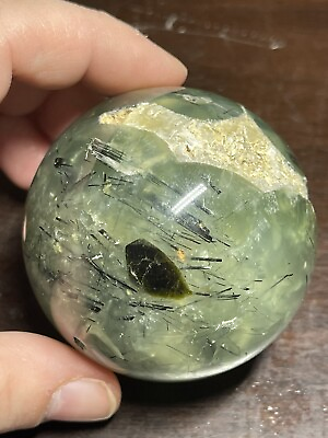 #ad Prehnite and Epidote Crystal Sphere Ball Orb 57.4mm 278g