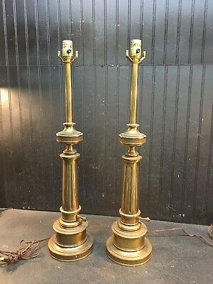 #ad Vintage Pair Stiffel Heavy Brass Table Lamp 29.5quot; Mid Century Lighting