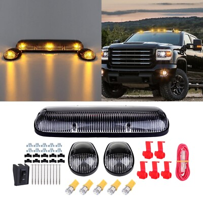 #ad 3X Clear Cab Roof Marker Lights T10 Amber LED Fits Gmc Sierra Chevy Silverado