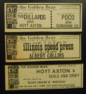 #ad Lot 3 Mini Concert Poster Ads 1969 Golden Bear Albert Collins Seals amp; Croft