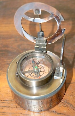 #ad Antique Brass Sundial Compass Copper Dial Vintage Drum Sun Watch Compass 3 Inch