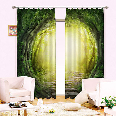 #ad Magic Tunnel Green Forest 3D Curtain Blockout Photo Curtains Print Home Windows