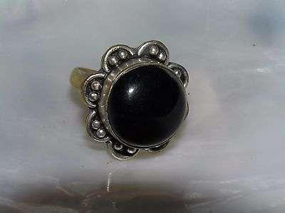 #ad Used Large Silverplate amp; Black Round Onyx Flower Ring Size 8.5 – top of ring is
