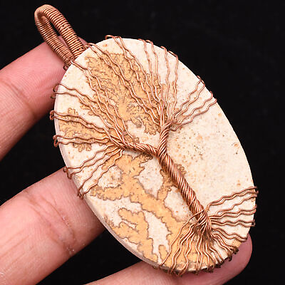 #ad Psilomelane Tree Of Life Gemstone Copper Wire Wrapped Handmade Pendant 2.95quot;