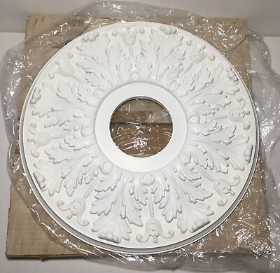 #ad Vintage Round Ceiling Medallion 15.5” Plastic White Ornate Victorian