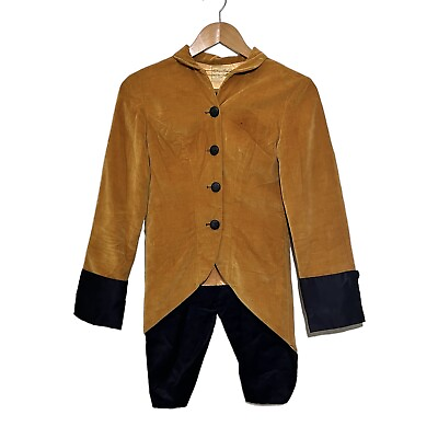 #ad Vintage Velvet Tuxedo Jacket Size Small Mustard Yellow Black Steampunk