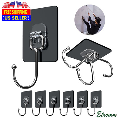#ad 10 20 30 PCS Stainless Steel Adhesive Sticky Hooks Heavy Duty Wall Hook Hangers
