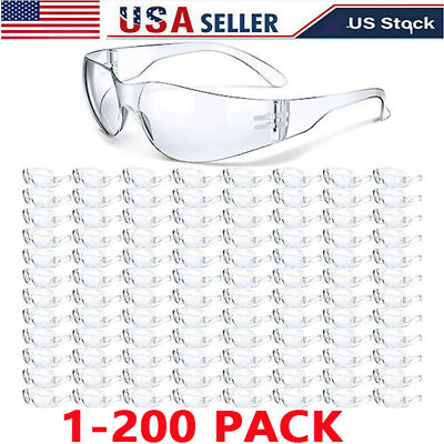#ad 1 200 PAIR PACK Protective Safety Glasses Clear Lens Work UV ANSI Z87 Lot of 12