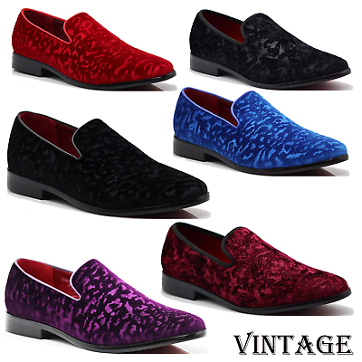 #ad Men#x27;s Vintage Velvet Flower Designer Dress Loafers Slip On Shoes Classic Tuxedo