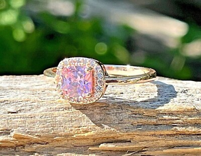 #ad Pink 3 4 Carat Square Zircon Crystal Red Copper Steel Alloy Ring Size 8.75