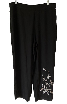 #ad WHO WHAT WEAR Women#x27;s Relaxed Fit Pants Embroidered Ankle Size 14 Side Zip