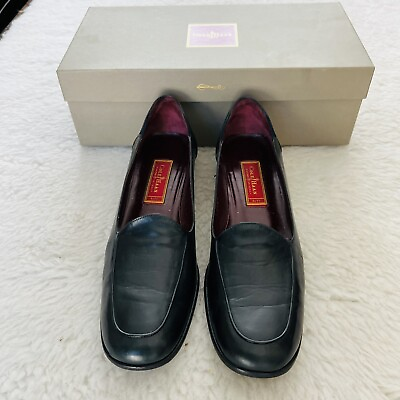 #ad Cole Haan Dark Blue Leather Slip On Flat Shoes Size 9.5 4A W Box