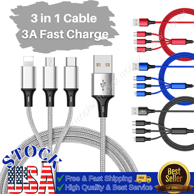 #ad 10 PACK 3 in 1 Fast USB Charging Cable Universal Multi Function Charger Cord LOT