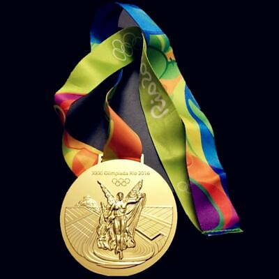 #ad GOLD MEDAL 2016 Rio OLYMPICS BIG WITH SILK RIBBON rare USA SELLER