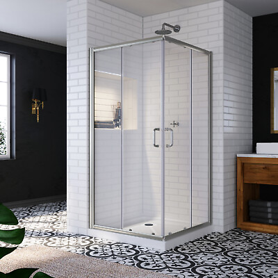 #ad SUNNY SHOWER 36 x 36 x 72 Corner Sliding Shower Door Enclosure with Shower Base