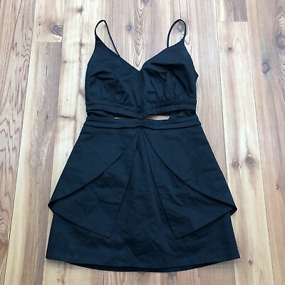 #ad Farm Black String Straps Cut Outs Button Up Back Mini Dress Women#x27;s Size S