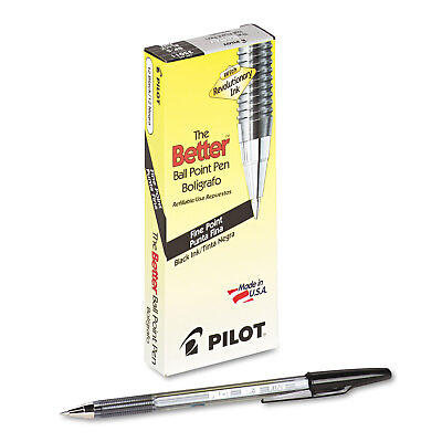 #ad Pilot Better Ball Point Stick Pen Black Ink .7mm Dozen 35011