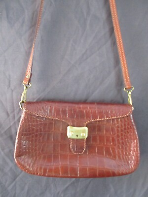 #ad The Bridge authentic brown croco leather classic crossbody shoulder bag