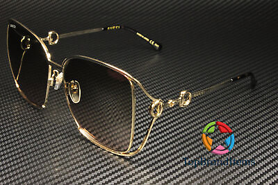 #ad GUCCI GG1020S 001 Rectangular Square Gold Shiny Green 61 mm Women#x27;s Sunglasses