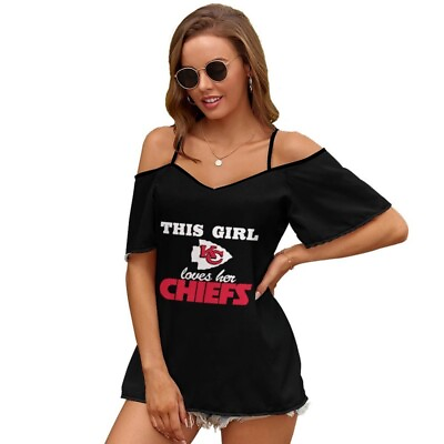 #ad This Girl Loves Her Kansas City Chiefs Women#x27;s Off Shoulder Sling Top Dress