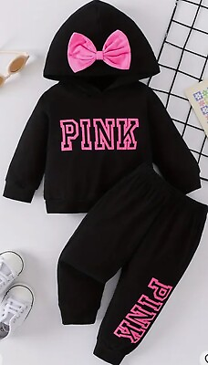 #ad 6 12 Month Spring Outfit Pink With Now Black amp; Pink Sweat Suit 2 Piece