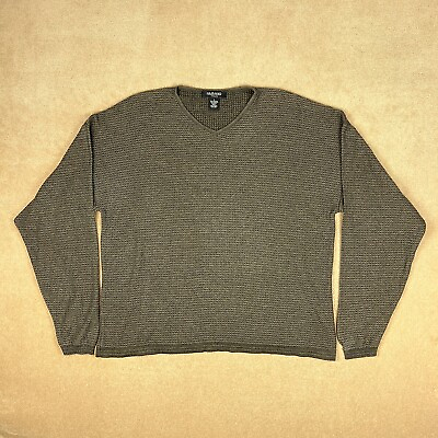 #ad Murano Sweater Mens Large Olive Green V Neck Linen Blend Vintage Made In Italy