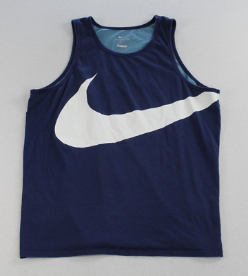 #ad Nike Men Blue Tee Shirt Sleeveless Swoosh Logo Casual Size Large