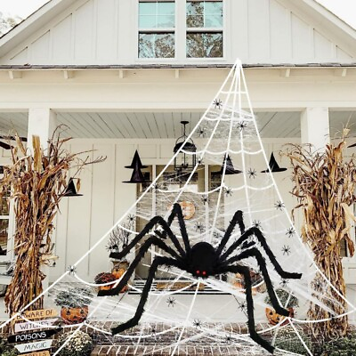 #ad 23FT Spider Web Halloween Cobweb Decor Props 6.6FT Big Spider 20 Small Spiders $21.84