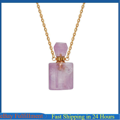 #ad Natural Amethyst Quartz Crystal Perfume Bottle Pendant Healing Stone Necklace US