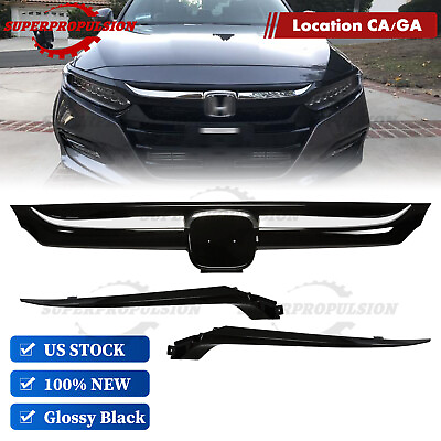 #ad For 10th Honda Accord 2018 2022 Glossy Black Chrome JDM Style Front Upper Grille