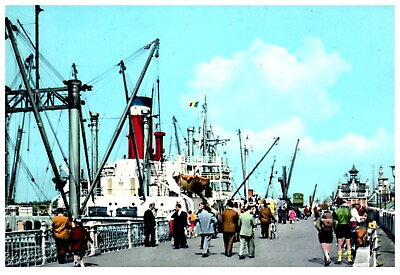 #ad Antwerp Belgium Port Ships Pier Antique Chrome Postcard Postcard c.1950 Unposted