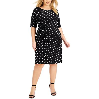 #ad Connected Apparel Womens Polka Dot Ruched Shift Dress Plus BHFO 8059