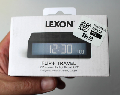 #ad Lexon Flip Plus TRAVEL Reversible LCD Alarm Clock Black *QUICK SHIP*
