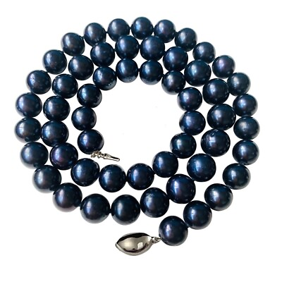 #ad 20 Inch Genuine 8 9mm ROUND Black Pearl Necklace Cultured Freshwater