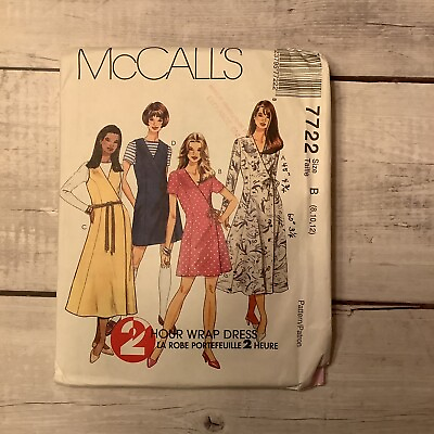 #ad McCalls 7722 Sewing Pattern Wrap Dress Jumper Misses Size 8 12 UNCUT