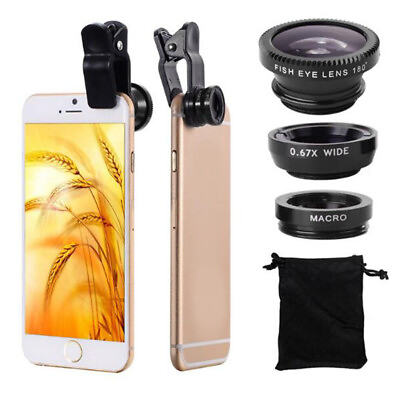 #ad 3 in1 Fish Eye Wide Angle Macro Telephoto Lens Camera for iPhone Cell Phone