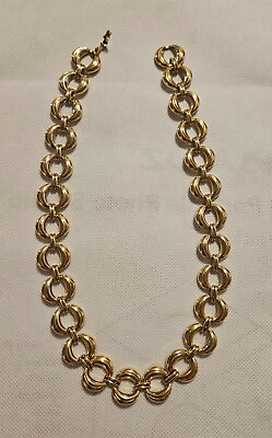 #ad VINTAGE GOLD TONE CIRCULAR CHAIN LINK NECKLACE SUPER NICE 1980#x27;S