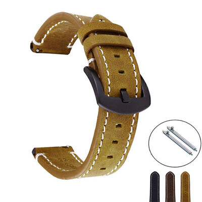 #ad Unisex Vintage Leather Watch Strap Bracelet Replacement Buckle Wristband 18 24mm $10.34