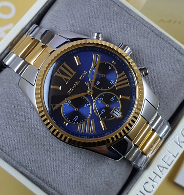 #ad Brand New Michael Kors Lexington Blue Dial Unisex Chronograph Watch MK7218