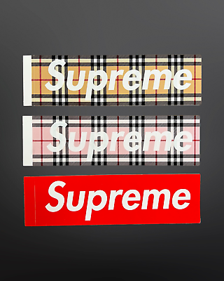 #ad SUPREME BURBERRY BOX LOGO STICKER SET OF 3 BEIGE amp; PINK amp; RED SS22 2022 pack