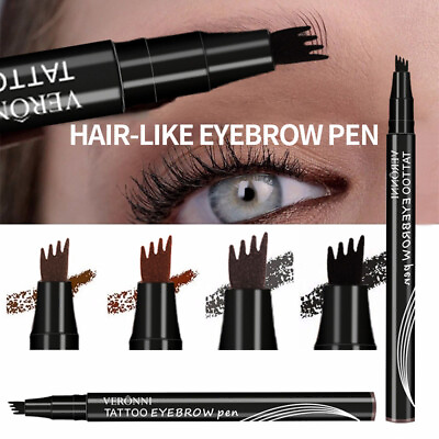 #ad 3D Waterproof Microblading Eyebrow Pen 4 Fork Tip Tattoo Pencil Enhancer Tint