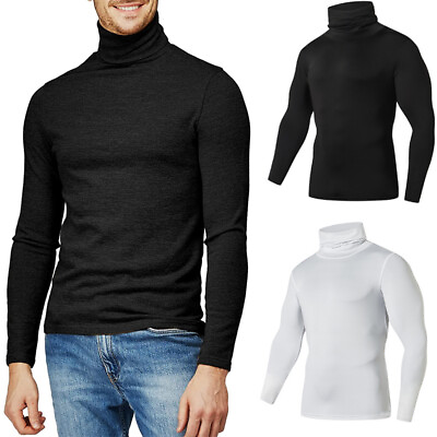 #ad Men Solid High Collar Compression Shirts Turtleneck Long Sleeve Pullover Basics
