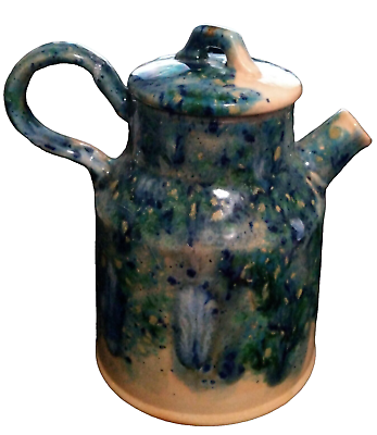 #ad Teapot Handcrafted Decorative Blue Splatter Mini with Lid Knick Knack 5quot;x4quot;