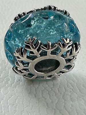 #ad Blue Snowflake Murano Glass Charm 925 ALE Sterling Silver Bracelet Charm