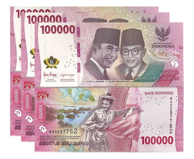 #ad Indonesia 100000 Rupiah 2022 P 168 UNC LOT 3 PCS