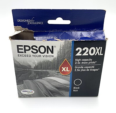 #ad Epson 220XL T220XL120S Black Ink Cartridge C13T294120 Exp: 5 2021 NEW OPEN BOX
