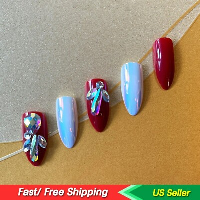 #ad Red Wearable Fake Nails Christmas Press On Full Cover Pointy False Nail Gift Box