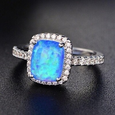 #ad New Blue Fire Opal Silver CZ Ring Size 6